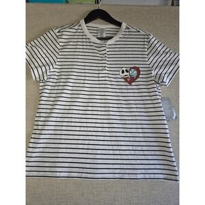 Disney Nightmare Before Christmas Jack Sally Stripe Henley Tee Womens Large NWT